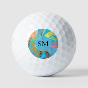 Azurblauwe gouden marmer golfballen