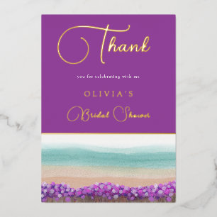 Azurblauwe kust in bloei bruidsdouche bedankkaart folie uitnodiging