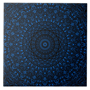 Azurblauwe Mandala met Hypnotische Symmetrie Tegeltje