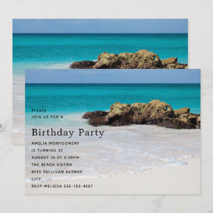 Azurblauwe oceaan Zandstrand Foto Verjaardag Kaart