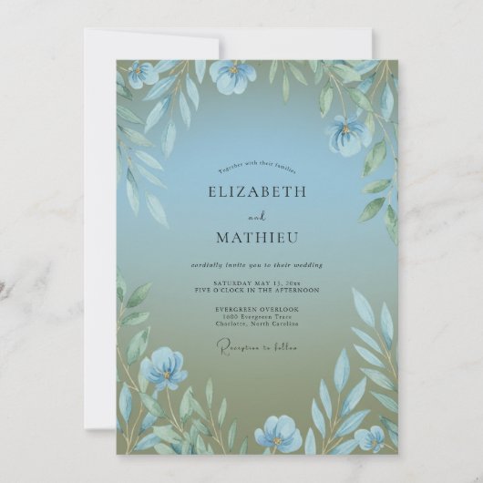 Azurblauwe Olijfbladeren Eucalyptus Bruiloft Kaart (Voorkant)