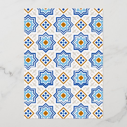 Azurblauwe Perzische Mozaïek Moslim Bruiloft Goud Folie Uitnodiging (Achterkant)