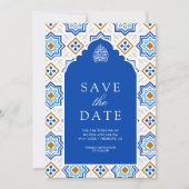 Azurblauwe Perzische Mozaïek Moslim Bruiloft Save The Date (Voorkant)