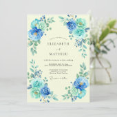 Azurblauwe Ranunculus Eucalyptus Bruiloft Kaart (Staand voorkant)