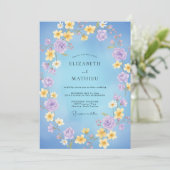 Azurblauwe Sering Ranunculus Eucalyptus Bruiloft Kaart (Staand voorkant)