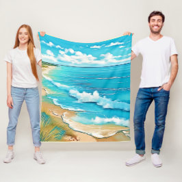 Azurblauwe Strand Rustgevend Design Fleece Deken