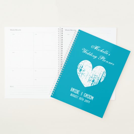 Azurblauwe vintage hart trouwplanner organizer (Display)