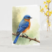 Azurblauwe vogel tak scène kaart (Gele Bloem)
