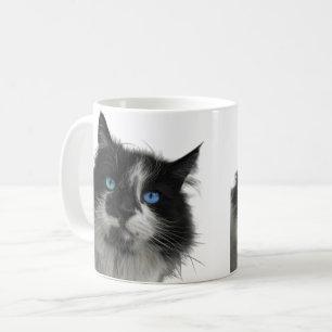 Azurblauwe Ziel Zwarte Kat Blauwe Ogen Koffiemok