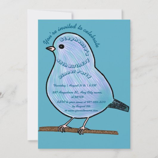 Azure 45th Birthday Schattige Bird Dinner Party Kaart (Voorkant)