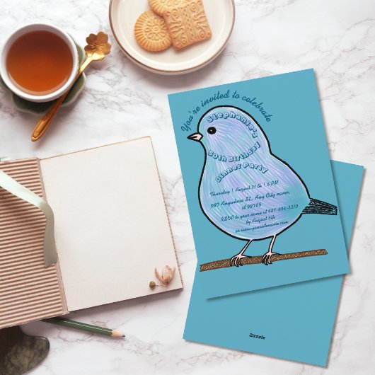 Azure 50th Birthday Cute Bird Dinner Party  Kaart
