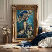 Azure Allure Frans Portret & Parasol Royal Blue Tissuepapier