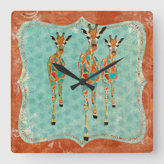Azure & Amber Giraffe Clock Vierkante Klok (Voorkant)
