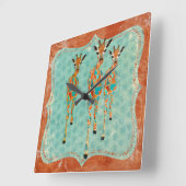 Azure & Amber Giraffe Clock Vierkante Klok (Hoek)