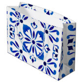 Azure Arabesque Floral Geometry Elegant Coastal Groot Cadeauzakje (Achterkant Gekanteld)