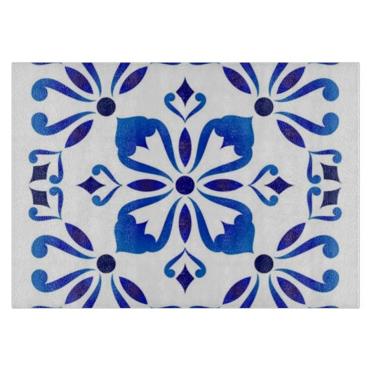 Azure Arabesque Floral Geometry Elegant Coastal Snijplank (Voorkant)