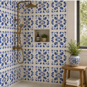 Azure Arabesque Floral Geometry Elegant Coastal Tegeltje