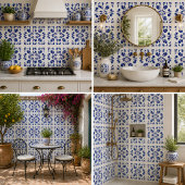 Azure Arabesque Floral Geometry Elegant Coastal Tegeltje