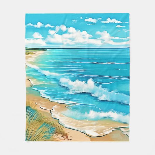 Azure Beach Calm Design Fleece Deken (Voorkant)