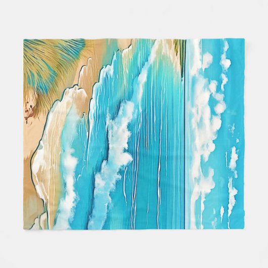 Azure Beach Calm Design Fleece Deken (Voorkant (Horizontaal))