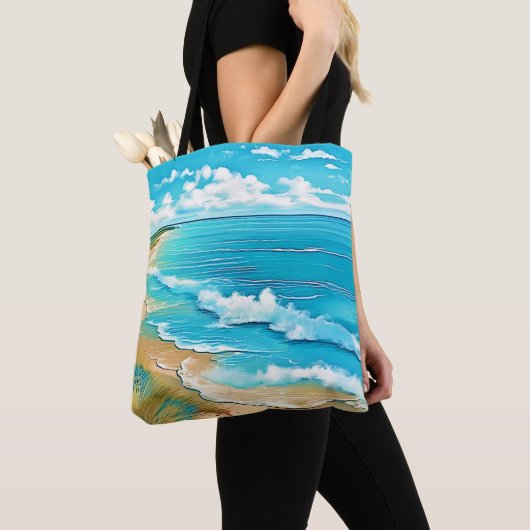 Azure Beach Calm Design Tote Bag (Dichtbij)