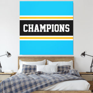 Azure Blauw Zwart Wit Oranje KAMPIOENEN Strepen Canvas Afdruk