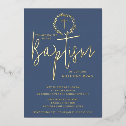 Azure Blessings Boys Baptism Uitnodiging (Voorkant)