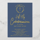 Azure Blessings Boys Communion Invitation Folie Uitnodiging (Voorkant)