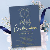 Azure Blessings Boys Communion Invitation Folie Uitnodiging