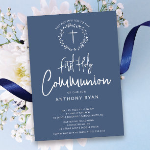 Azure Blessings Boys Communion Invitation Kaart
