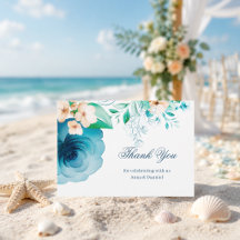 Azure Bloom blauwe trouwkaart bedanken
