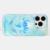 Azure Bloom – Blauwgroen en witte lotuskunst Case-Mate iPhone Case (Achterkant (horizontaal))