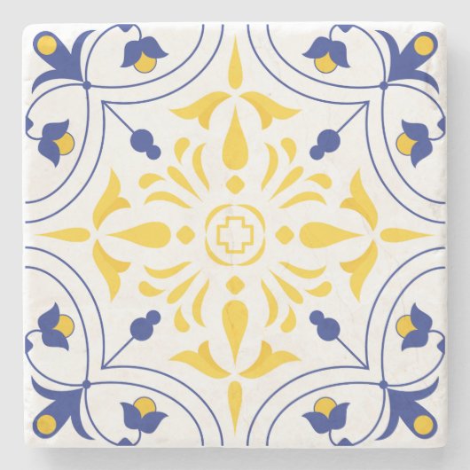 Azure Bloom Cross Yellow Tone Stenen Onderzetter (Voorkant)