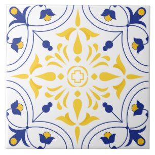Azure Bloom Cross Yellow Tone Tegeltje