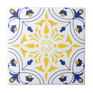 Azure Bloom Cross Yellow Tone Tegeltje