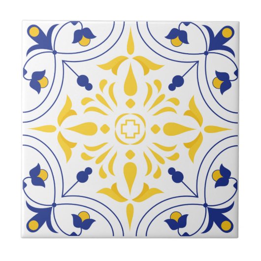 Azure Bloom Cross Yellow Tone Tegeltje (Voorkant)