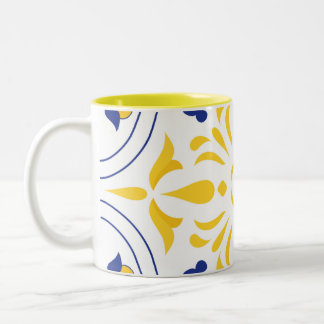 Azure Bloom Cross Yellow Tone Tweekleurige Koffiemok