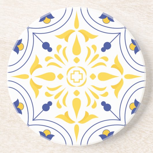 Azure Bloom Cross Yellow Tone Zandsteen Onderzetter (Voorkant)