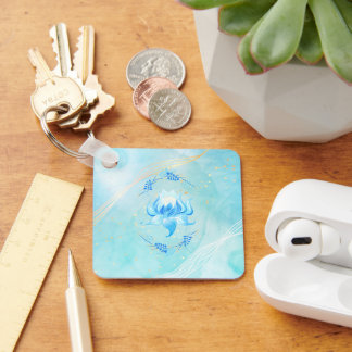Azure Bloom, Elegante Blauwe Bloemkunst Sleutelhanger