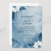 Azure Bloom Frost Romance Wedding Kaart (Voorkant / Achterkant)