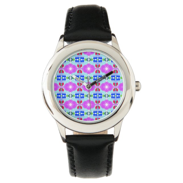 Azure Bloom Kaleidoscope Horloge (Voorkant)