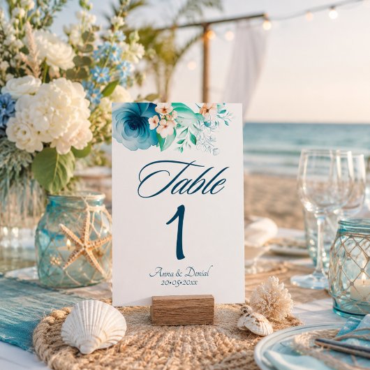 Azure Bloom Trouwtafel Nummerkaarten Kaart