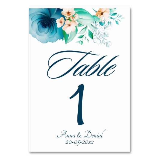 Azure Bloom Trouwtafel Nummerkaarten Kaart (Voorkant)