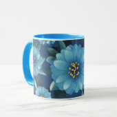 Azure Blooms: Levendig Blauw Bloempatroon Mok (Voorkant links)