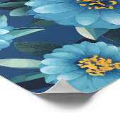 Azure Blooms: Levendig Blauw Bloempatroon Poster (Hoek)