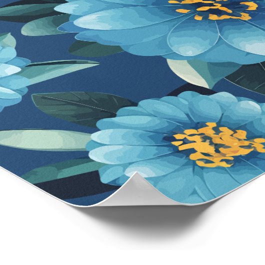 Azure Blooms: Levendig Blauw Bloempatroon Poster (Hoek)
