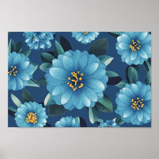 Azure Blooms: Levendig Blauw Bloempatroon Poster (Voorkant)