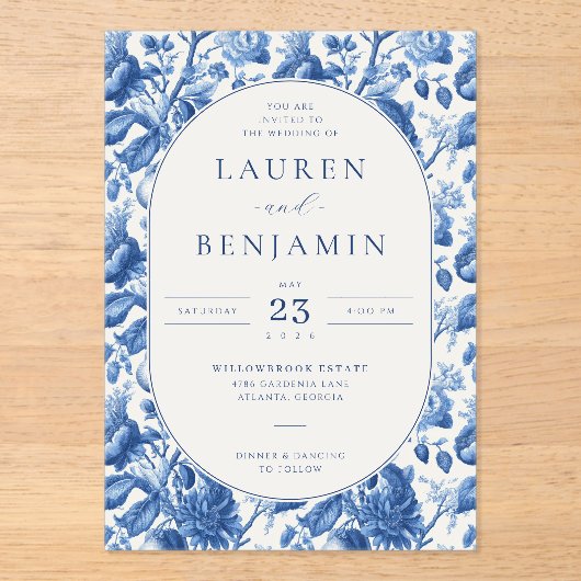 Azure Blooms Wedding Acryl Uitnodigingen (Voorkant)