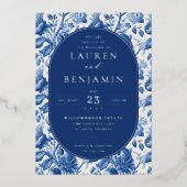 Azure Blooms Wedding Folie Uitnodiging (Voorkant)