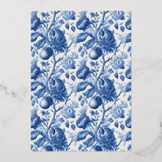 Azure Blooms Wedding Folie Uitnodiging (Achterkant)